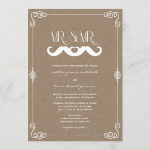 Moustache Love Vintage Kraft Paper Gay Wedding Invitation