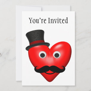 Moustache Love With Tophat Invitation