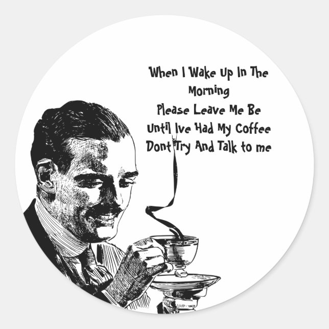 Moustache Man Drinking Coffee Retro Art Classic Round Sticker (Front)
