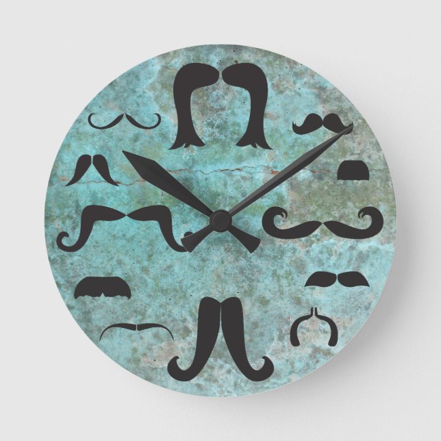 Moustache Mania Turquoise Wall Clock (Front)