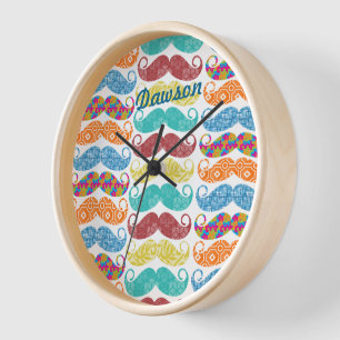 Moustache  Mr. Hipster Vintage Retro Wall Clock