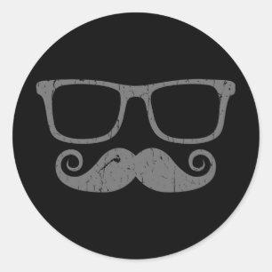 Moustache Nerd Glass Classic Round Sticker