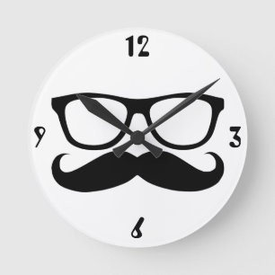 Moustache Nerd Round Clock