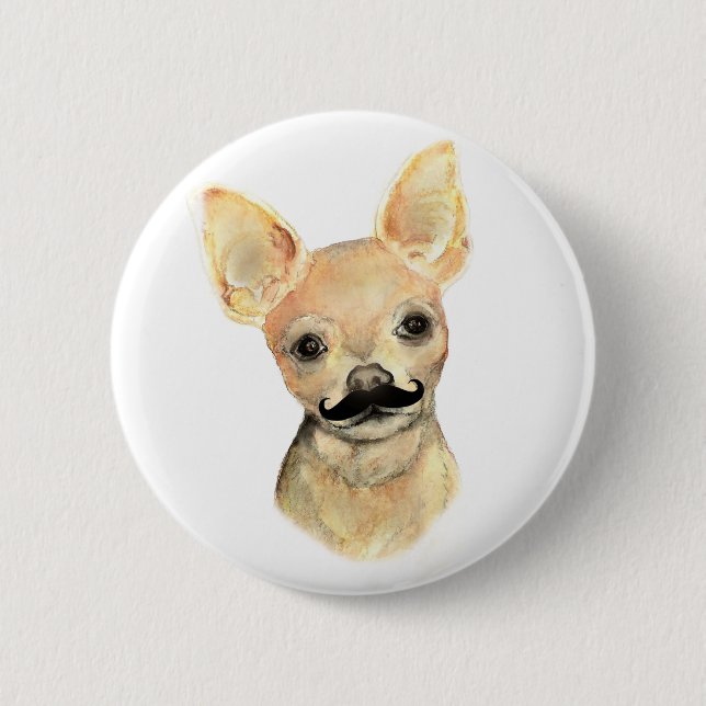 Moustache on a Cute Dog Humour 6 Cm Round Badge (Front)
