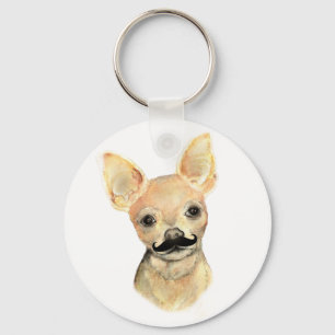 Moustache on a Cute Dog Humour Key Ring