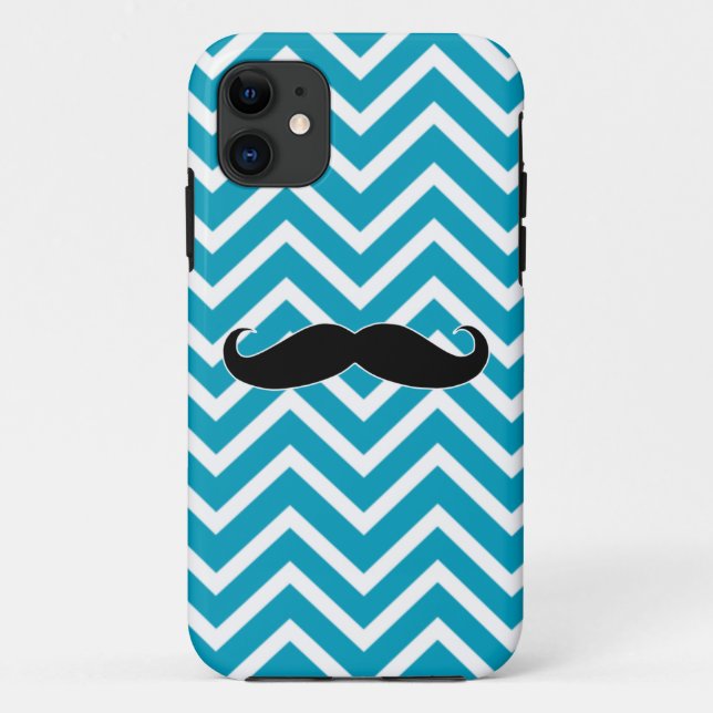 Moustache on Aqua Chevron Stripe iPhone 5 Case (Back)