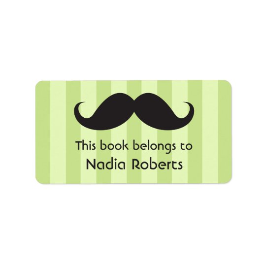 Moustache on green stripes bookplates / book address label