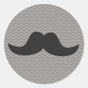 Moustache on grey chevron background classic round sticker