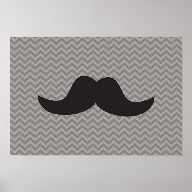 Moustache on grey chevron background poster (Front)