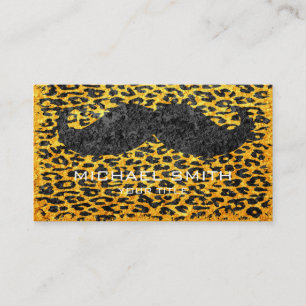 Moustache on Vintage Leopard Print #2 Business Card