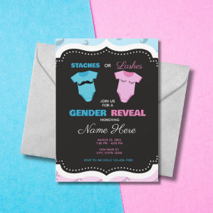 Moustache or Eyelashes Pink Blue Gender Reveal Invitation