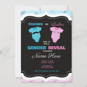 Moustache or Eyelashes Pink Blue Gender Reveal Invitation