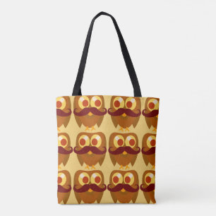 Moustache Owl Mania Cute Cartoon Pattern Tote Bag