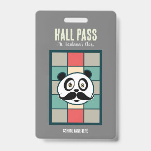 Moustache Panda Hall Pass Badge ID Badge