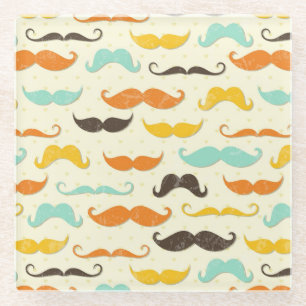 Moustache pattern 3 glass coaster