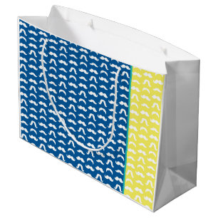 Moustache Pattern Blue Yellow Colourful Design Fun Large Gift Bag