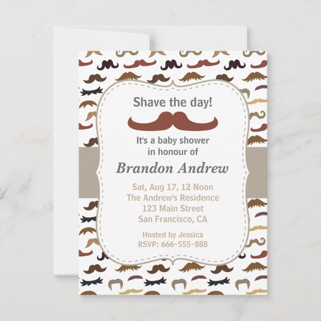 Moustache Pattern Boy Baby Shower Party Invitation (Front)