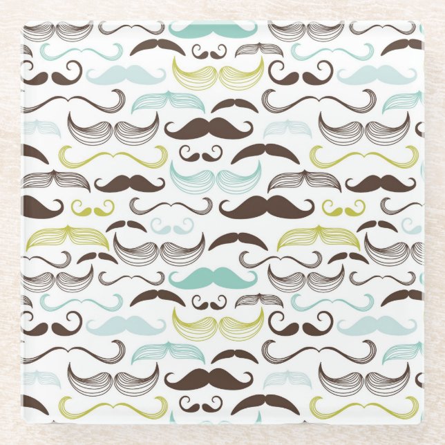Moustache pattern, retro style 2 glass coaster (Front)
