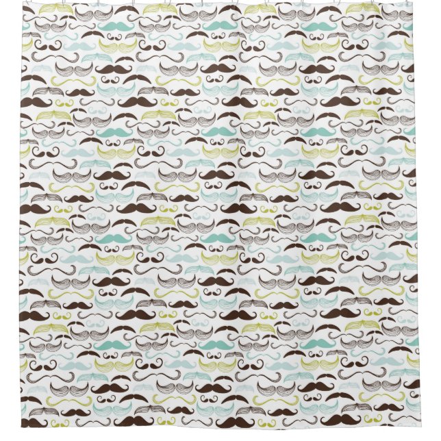 Moustache pattern, retro style 2 shower curtain (Front)