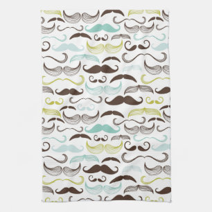 Moustache pattern, retro style 2 tea towel