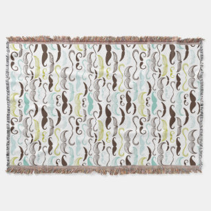 Moustache pattern, retro style 2 throw blanket