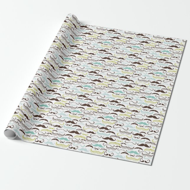 Moustache pattern, retro style 2 wrapping paper (Unrolled)