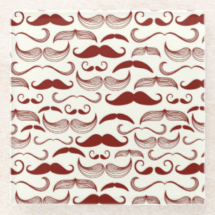 Moustache pattern, retro style 3 glass coaster