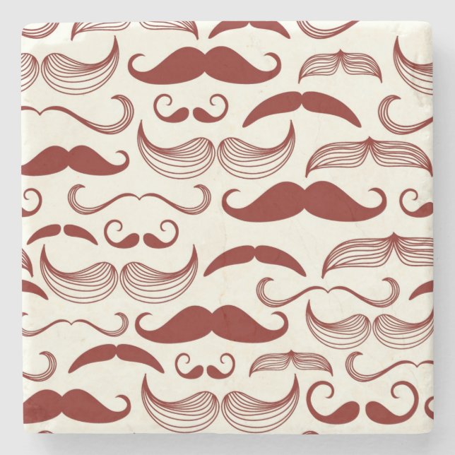 Moustache pattern, retro style 3 stone coaster (Front)