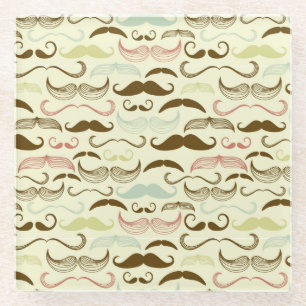 Moustache pattern, retro style 4 glass coaster