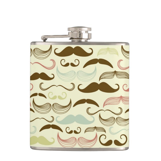 Moustache pattern, retro style 4 hip flask (Front)