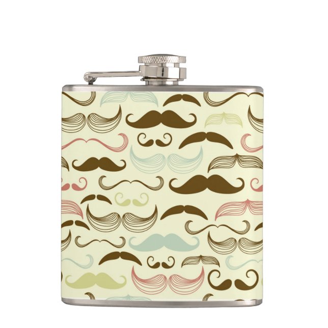 Moustache pattern, retro style 4 hip flask (Front)