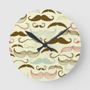 Moustache pattern, retro style 4 round clock