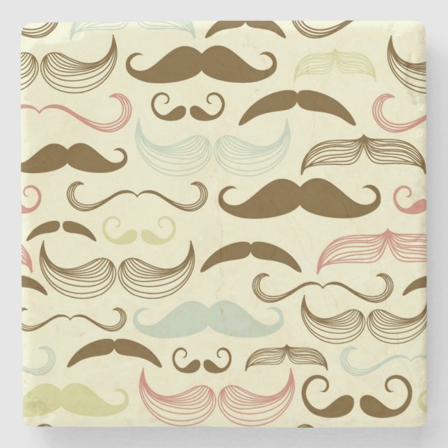 Moustache pattern, retro style 4 stone coaster (Front)