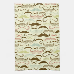 Moustache pattern, retro style 4 tea towel
