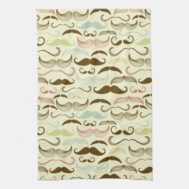Moustache pattern, retro style 4 tea towel (Vertical)