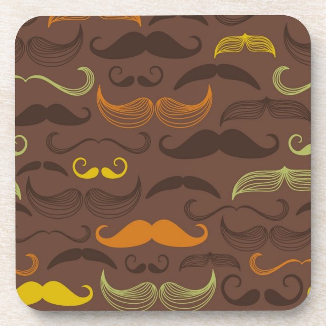 Moustache pattern, retro style 5 coaster (Front)