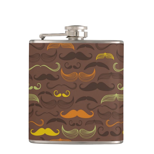 Moustache pattern, retro style 5 hip flask (Front)