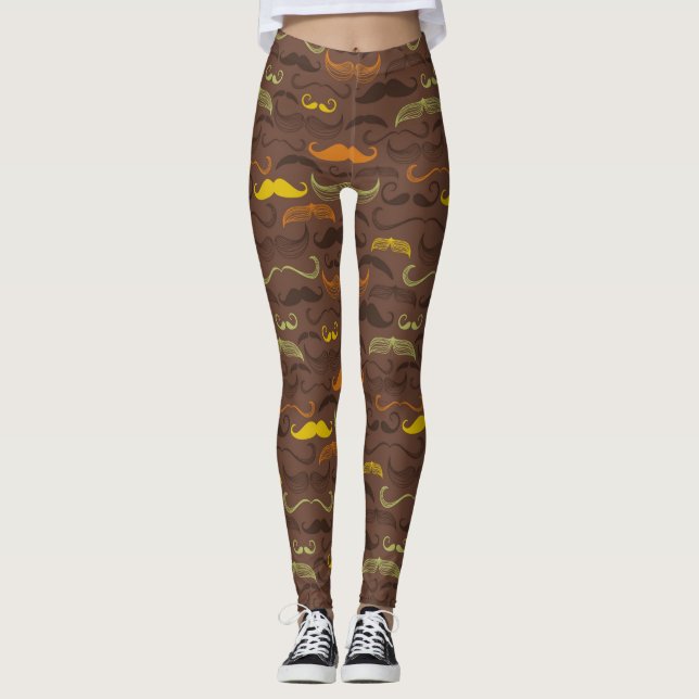 Moustache pattern, retro style 5 leggings (Front)