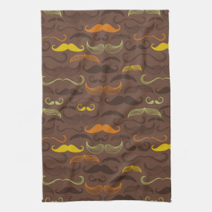 Moustache pattern, retro style 5 tea towel