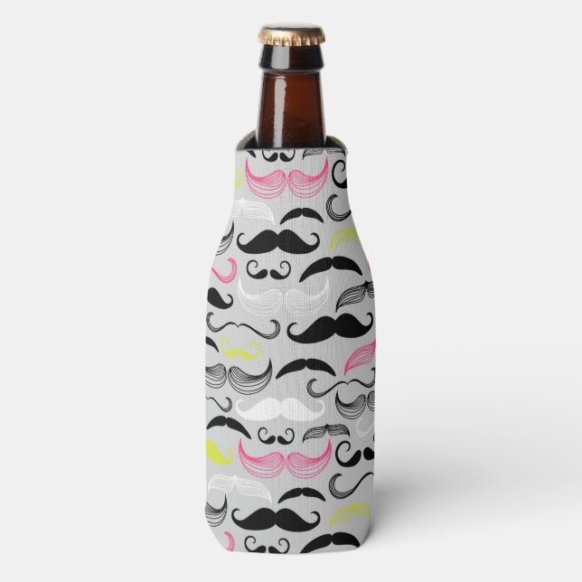 Moustache pattern, retro style bottle cooler (Bottle Front)