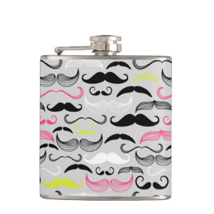 Moustache pattern, retro style hip flask