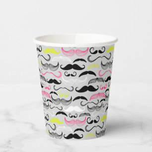 Moustache pattern, retro style paper cups