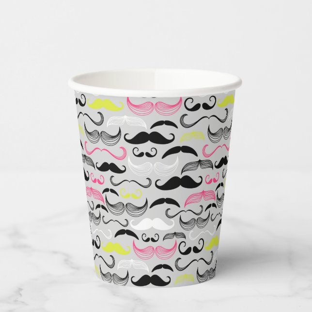 Moustache pattern, retro style paper cups (Left)