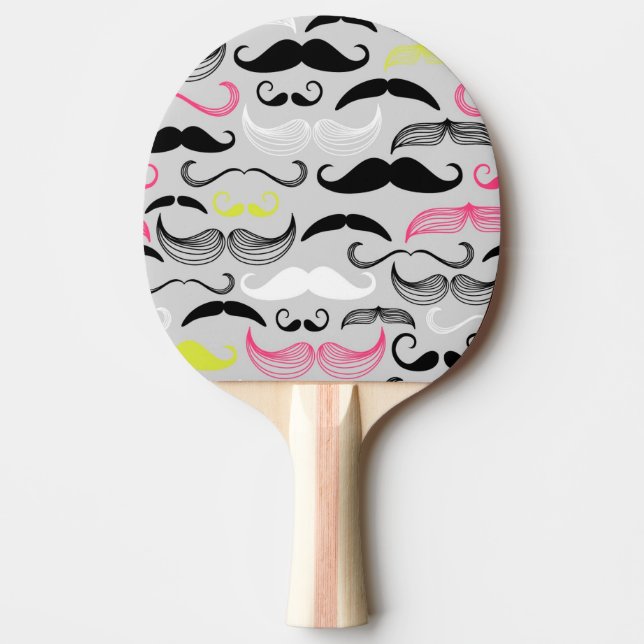 Moustache pattern, retro style ping pong paddle (Front)