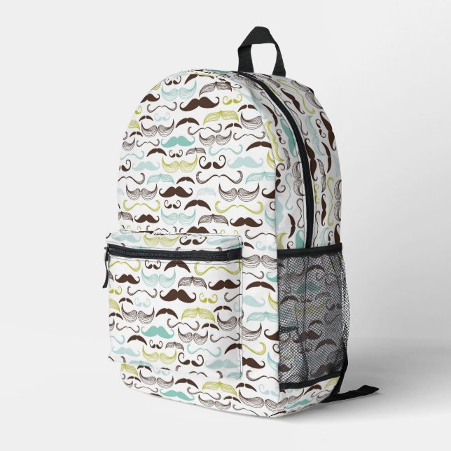 Moustache pattern, retro style printed backpack (Back Corner Right)