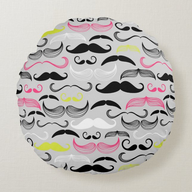 Moustache pattern, retro style round cushion (Front)