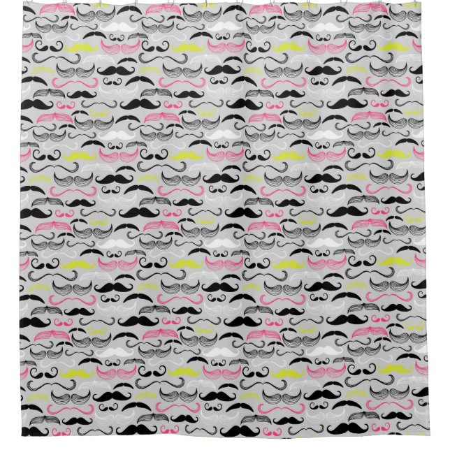 Moustache pattern, retro style shower curtain (Front)