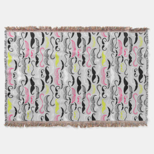 Moustache pattern, retro style throw blanket