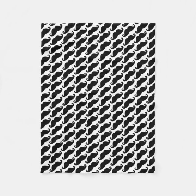 Moustache Pattern White and Black Fleece Blanket (Front)