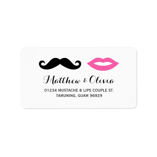 Moustache & Pink Lips Wedding Address Labels (Front)